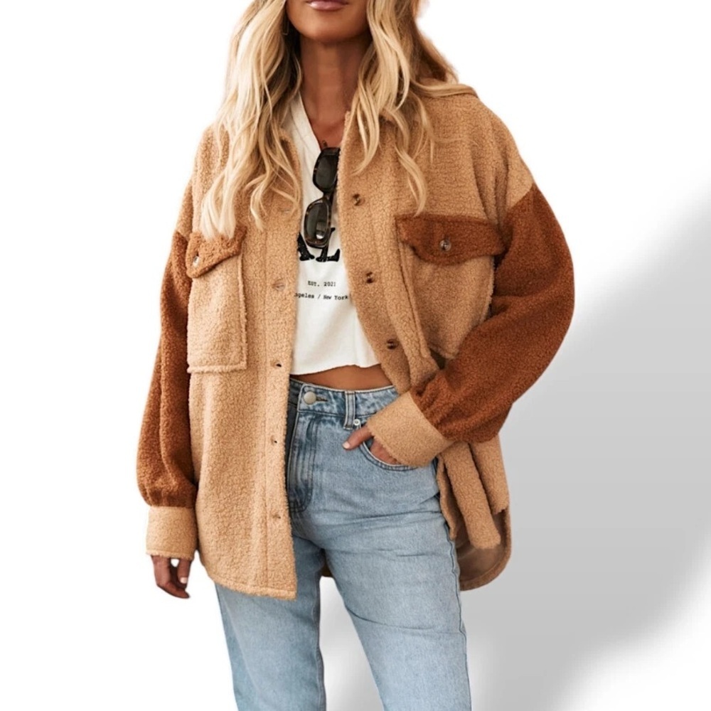 12th Tribe Tan and Brown Teddy Jacket